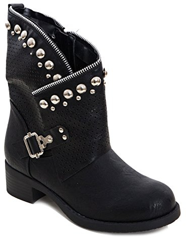 Toocool - Bottes basses pour femme Biker Boots Motocycliste avec rivets perforés Nuove K811 - Noir - Noir , 36 EU EU