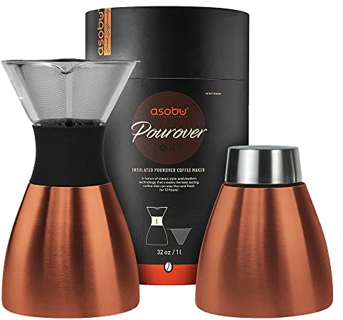 Asobu kupferisolierter Aufguss-Kaffeebereiter (900 ml), doppelwandiges Vakuum,Edelstahlfilter, hält bis zu 12 Stunden heiß,kupfer/schwarz, PO300-COP [Energieklasse A+]