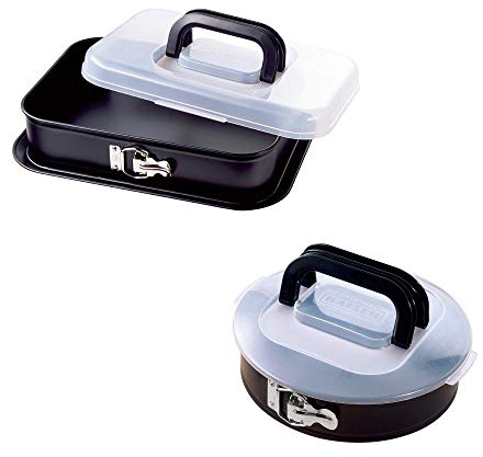 Kaiser Inspiration Springform rechteckig 35 x 24 cm, Tiramisu Form mit Transporthaube, antihaftbeschichtet & Inspiration Springform, mit Flachboden, Ø 26 cm, mit Transporthaube