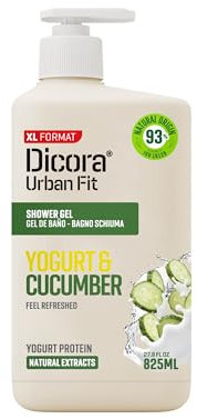 Dicora Urban Fit | Gel de Ducha Proteins Yogurt & Pepino | Gel de Baño Efecto Refrescante y Suavidad Aterciopelada | Tamaño: 825 ml