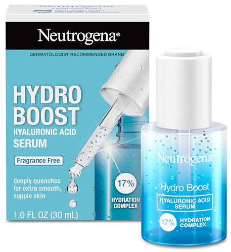 Neutrogena Hydro Boost Hyaluronic Acid Serum for Face & Neck, Lightweight Daily Hydrating Serum with Hyaluronic Acid for Dry Skin, Oil-Free, Non-Comedogenic, Fragrance-Free, 1 fl. oz