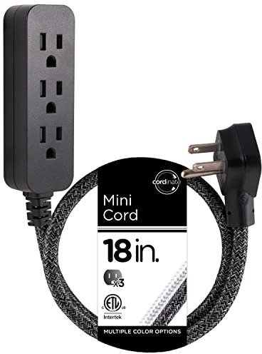 Cordinate Mini 3-Outlet Power Strip, 18 in Braided Extension Cord