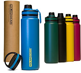 Polar Gear Stainless Steel Water Bottle – Hydra Flow – Vacuum Insulated Metal Double Wall – 2 Lid Options – 12 Hours Hot 24 Hours Cold – Sports, Travel, Gym – Blue 700ml