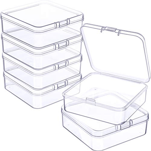 Jetec 6 Pieces Small Clear Plastic Storage Box, 2.9 x 2.9 x 1 Inch
