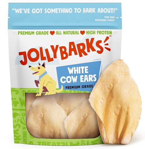 Jolly Barks Cow Ears for Dogs (12 Pack) - White Whole Cow Ears, All Natural Single Ingredient, High Protein, Rawhide Alternative, Dog Treats for Small & Large Dogs