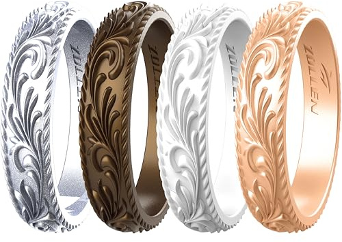 Zollen Silicone Rings for Women 1/3 Packs Silicone Wedding Bands - Flower Shape&Heart Shape- Rubber Rings Women Flower Collection