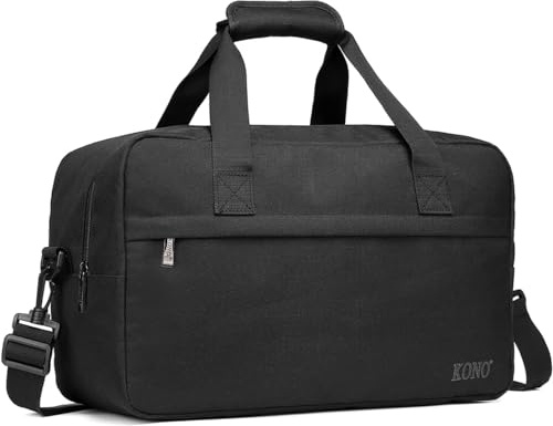 KONO Reisetasche Weekender Tasche 55x35x25 Handgepäck Unisex Gym Henkeltasche 48L (Schwarz)