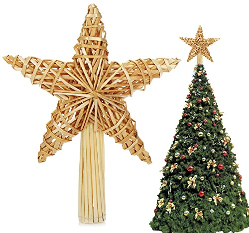 Albero di Natale a forma di stella in pizzo 20 x 30,5 cm, punta dell'albero di Natale grande, punta per albero di Natale in materiale naturale, decorazione per qualsiasi dimensione alberi di Natale