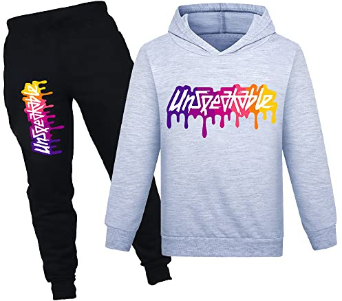 NILKOOZ Boys Tracksuit Letter Printed Hoodie and Pants 2pcs Kids Sweatshirt Clothing Set for 1-13 Years PH1342A-Gray-170cm
