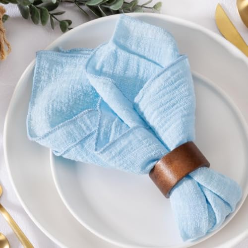 MLMW Lot de 6 Serviettes de Table d'été en Lin lavables en Vrac pour fête de Mariage, fête prénatale, fête prénuptiale, Anniversaire - Bleu Clair - 41,9 x 41,2 cm
