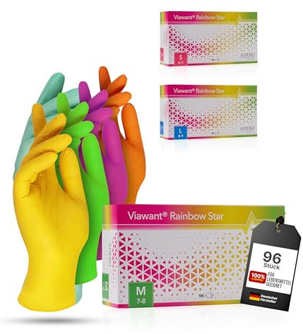 Viawant® Rainbow Star Einweghandschuhe Nitrilhandschuhe M [96 Stück] Stabil, Hypoallergen, Puderfrei & Latexfrei – Reißfeste Einmalhandschuhe