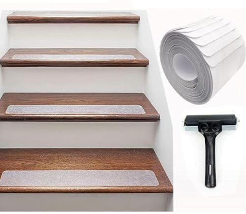 DUOJIN 20Pcs Antirutschstreifen Treppe Set Transparente Treppenteppich wasserfeste Treppenstufen Matten Selbstklebende Stufenteppich mit Installationsrolle Stufenmatten für Kinder,Älteste,Haustiere