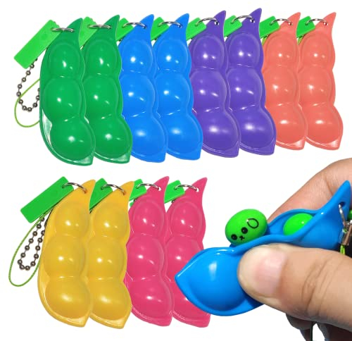 12 Stück Squeeze Bean Schlüsselanhänger Fidget Spielzeug,Sojabohnen Fidget Toys,Anti-Angst,Party Favor Spielzeug,Klassenzimmer Prämien.