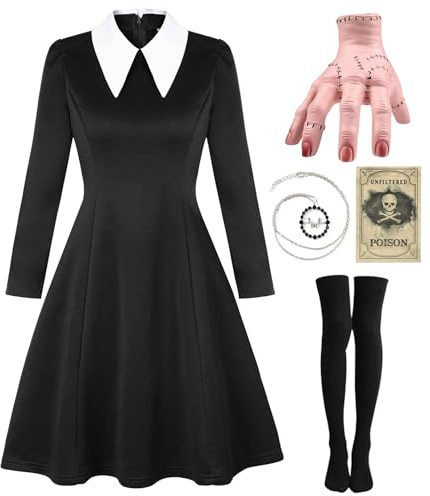 Mrsclaus Wednesday C011XXL - Disfraz de Addams con medias hasta la rodilla para mujer, color negro, carnaval, cosplay, fiesta