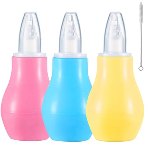 GWAWG 3 Stück Nasensauger Baby Baby Neugeborene Glühbirnenspritze Baby Nase Nasenreiniger Schleimentfernung für Kleinkind Neugeborenen, Blau Gelb Rosa
