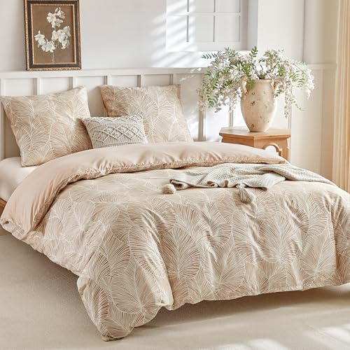 Tokokimo Housse de Couette 220x240 avec 2 Taies d'oreiller 65x65 cm - Motif de Feuilles Tropicales - Parure de lit 220x240 Adulte - 100% Microfibre Parure Couette avec Fermetures éclair