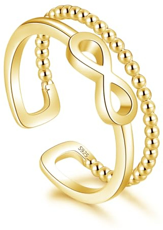 Loutade Silber Damen Ringe, 925 Sterling Silber Offen Verstellbar Ringe, Doppelt Silber Offen Ringe Unendlichkeit, Schlicht Silber Knot Ringe, Stapelbar Offen Knuckle Fingerringe für Frauen Mädchen