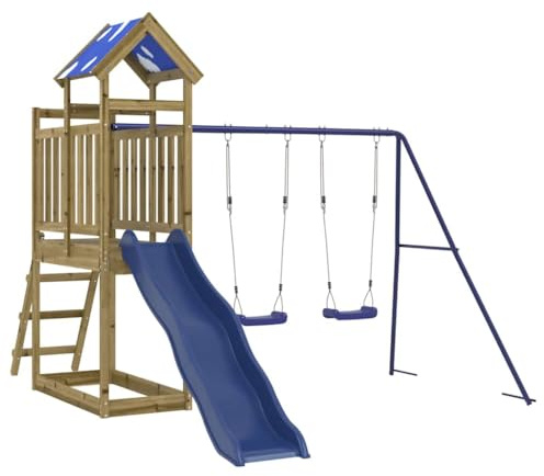 vidaXL Parque Infantil de Exterior Madera de Pino impregnada, Juego de Columpios de jardín, casa de Juegos con Columpio, Juego de Columpio y tobogán
