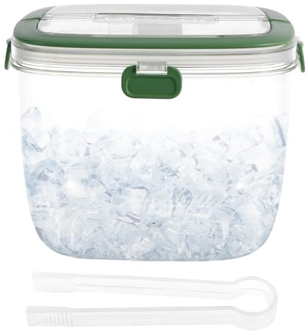 Abizarch 5L Portable Ice Cube Storage Bin, Clear Ice Bucket for Freezer with Lid & Tong for Outdoor Camping, Plastic Refrigerator Ice Cube Trays Storage Bin for Whiskey Wine Cocktail Party
