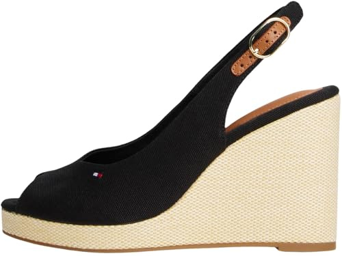 Tommy Hilfiger Damen Wedge Sandalen Flag High Slingback mit Knöchelriemen, Schwarz (Black), 38