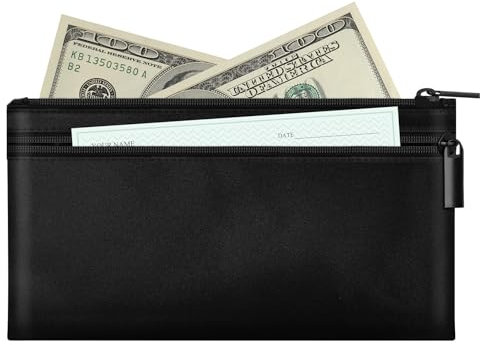 HAUTOCO Geldtaschen Banktasche, PU-Leder Geldtasche mit Reißverschluss für A5 Dokumententasche Geldscheintasche, Banktasche Geldmappe 28 x 15.5 cm für Geschäftlich Haushalt, Schwarz