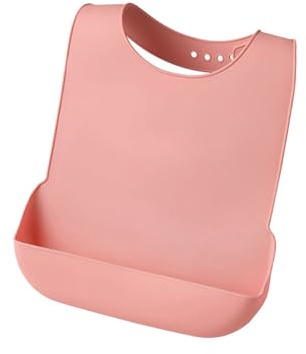 QICSTELAR Adult Bib – Waterproof Silicone, Reusable with Pocket, Perfect for Elderly & Adults with Special Needs (43cm x 28cm) (2-pink)