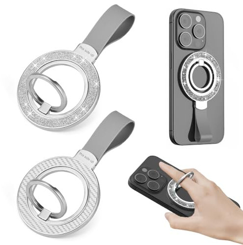 YBCCBY 2PCS Anillo Magnético para Móvil de Metal Agarre Magnético Móvil con Cordón Silicona Soporte para Teléfono con Anillo Soporte Anillo Magnetico Movil Giratorio con 2 Hojas Magnetizadora