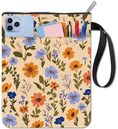 craspire Buchhülle Mit Blumenmuster Blumen Buchschutz Taschenbücher Waschbarer Stoff Mit Reißverschluss Und Zusätzlicher Hülle Boho Notizbuchhülle Tasche Für Buchliebhaber Klassenkameraden Studenten