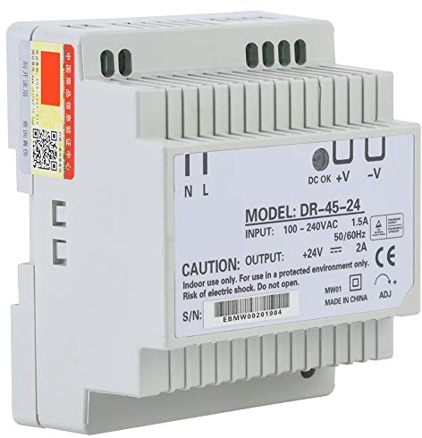 DR-45-24 Fuente de Alimentación para Carril DIN de Salida única - 24 V 1,89 A - Fuente de Alimentación Inteligente Compacta para Aplicaciones Industriales