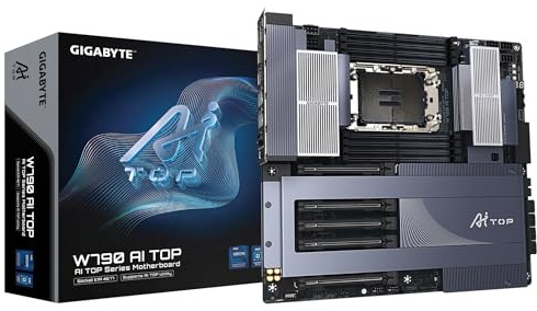 GIGABYTE W790 AI TOP Motherboard - Supports Intel Xeon CPUs, 16+2+2 phases VRM, up to 5600MHz DDR5 (OC), 4xPCIe 5.0 + 2xPCIe 4.0 M.2, Wi-Fi 7, 10 GbE LAN, Thunderbolt 4