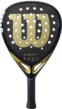 Raqueta de Pádel Wilson Defy V1, Libera Potencia Dinámica, Fabricada con Superficie de Carbono 3K y Diseño Aeroexact, Color: Negro/Dorado, Talla: 2