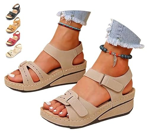 LOWVEDGK Sandalias ortopédicas para mujer, fascitis plantar, cómodas sandalias ortopédicas con soporte de arco para exteriores, plataforma antideslizante, zapatos de playa, gris, 36.5 EU