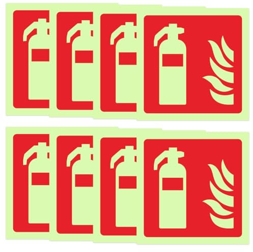NOPKESV 8 unidades protección contra incendios para casa y coche, cartel extintor, fuerte, según DIN EN ISO 7010, plástico fotoluminiscente PVC
