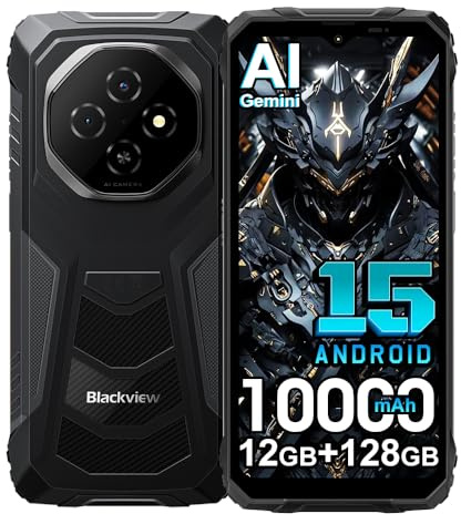 Blackview Fort 1 Android 15 Téléphone Portable Incassable, 12Go+128Go/2TB Téléphone Débloqué,10000mAh,16MP Caméra AI, 6.56 HD+ Smartphone Incassable Etanche, Dual SIM 4G,GPS,NFC,OTG,5G WiFi,Noir