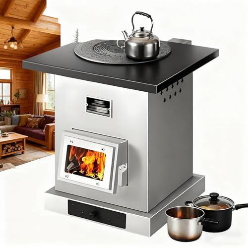 GESAIDES Stufa a Legna per Riscaldamento da Interno, Stufa a Legna Mobile, Stufa da Cucina Senza Fumo per Interni/Esterni, con Camino, Rete Antiscottatura, Riscalda Fino a 60 ㎡ (650 Piedi Quadrati)