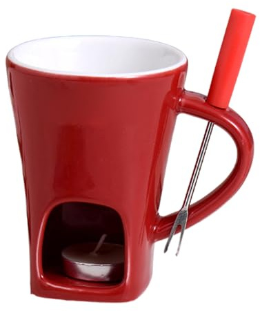Generisk chokladfondue- – med en fonduegaffel och ett av keramik | säker personlig smältkopp, för skojs skull, familj, fest, sammankomst, dessert, semester, fest och