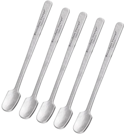 iBasingo Titankaffe- och Espressoskedar, 5-pack Miniskedar Ultra lätta, rostfria & diskmaskinställda omrörningsskedar för kaffe, te, kakao (10,5 cm Silver Ti1133T)