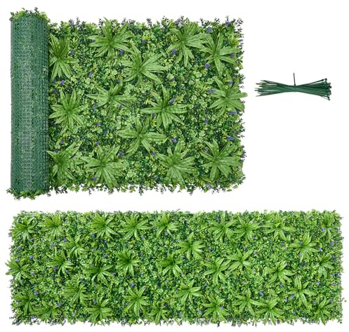 VEVOR Jardín Vertical Artificial 101,6 x 304,8 cm 1 Unidad, Panel Decorativo de Pared, Hojas Verdes y Flores Violetas, Pantalla de Privacidad, Planta de Decoración para Exterior Interior Boda Terraza