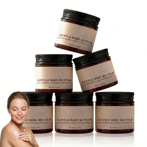 Kroppssmör med kokosolja för intensiv fuktkräm, fuktgivande lotion med kokossmör, stärkande kroppslotion för torr hud, milt, fuktgivande kroppssmör (6 st)
