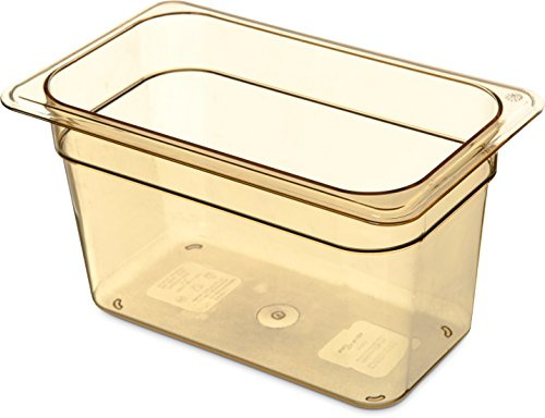 Carlisle FoodService Products StorPlus High-Heat 1/6-Size Food Pan, 6 Deep Food Storage Container with 4 Quart Capacity, High Heat Plastic, 1/6 Size, Amber, (Pack of 6)