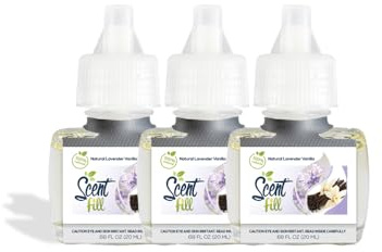 Scent Fill 100% Natural Lavender Vanilla Plug in Air Freshener, Scented Oil Refills, 3 Refills