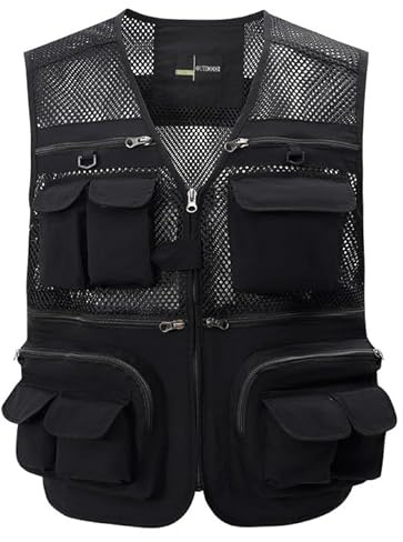 Gihuo Men's Mesh Multi Pockets Outdoor Fishing Safari Travel Vest(Black 03-XL)