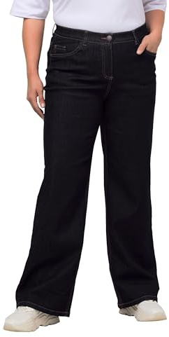 Ulla Popken Femme Grandes Tailles Jeans Mary, Jambe Large, Coupe 5 Poches, Ceinture Confort Bleu foncé 58 724600 93-56