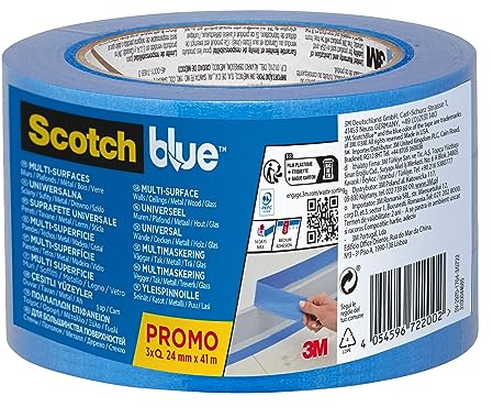 ScotchBlue Premium Malerabdeckband Multi-Surface, 24 mm x 41 m - Scotch Klebeband für Malerarbeiten und Dekoration zum Streichen, Lackieren, Renovieren - Abklebeband/Kreppband, 3 Stück - 70% PEFC