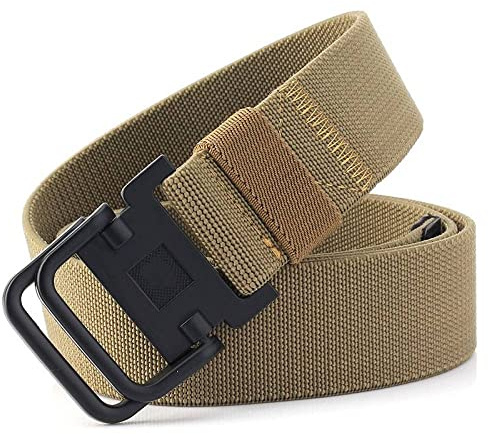 Cintura In Nylon Elastico Con Fibbia A Doppio Anello - Esercito Di Stoffa Militare Heavy Duty Unisex Cinture In Tela Resistente, Cintura Da Cowboy Da Uomo Casual Da Uomo Da Donna, Khaki,120Cm(47.