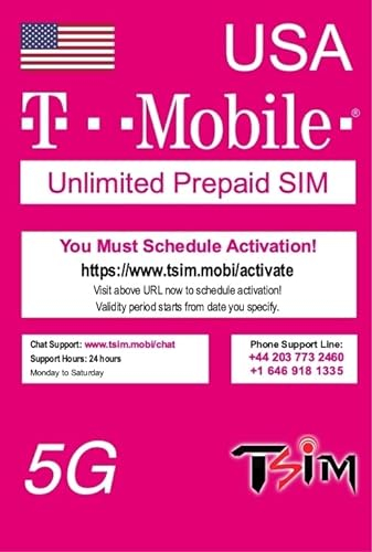 Tarjeta SIM de EE. UU. 9 días. Red T-Mobile con Datos ilimitados de Alta Velocidad en 5G/4G/LTE | Llamadas Locales y Mensajes ilimitados en EE. UU. (Incluido Hawái). ¡Tarjeta SIM 5G!