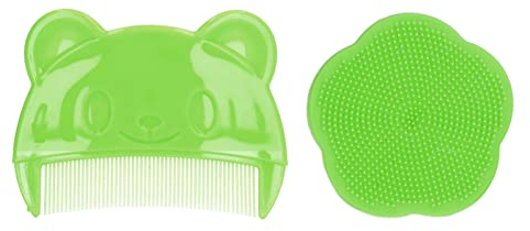 Luqeeg Baby Bath Brush, Cradle Cap Brush and Comb, Soft Baby Bath Silicone Brush Set with Cradle Cap Bristle Brush and Storage Box Ideal for Newborns and Toddlers, Perfect Baby Registry Gift(Green)