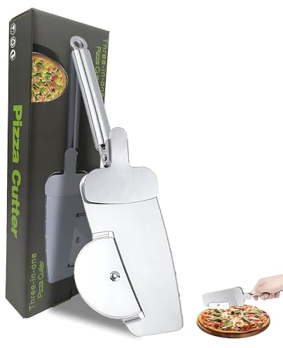 Taglierina per pizza, professionale in acciaio inox, con rotella multifunzione per pizza da cucina, con buccia per pizza, anello da appendere per lavare in lavastoviglie