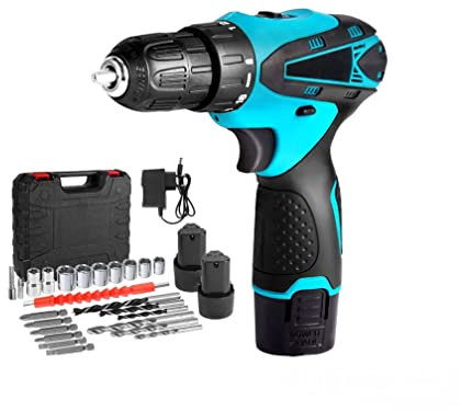 Trapano Avvitatore Batteria 18V 25Nm con 2 Batterie e 1 Caricatore 0-1300 RPM 2 Velocità con LED Luce Mandrino Autoserrante 10mm 24 Accesori in Valigetta