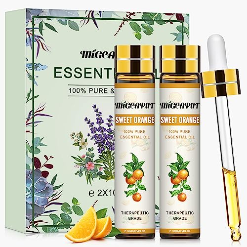 Migcaput Orangenöl (2 x 10ml),diffuser ätherische öle,Süßorange Duft Öl Orange für Diffuser,100% Naturrein,Raumduft,Ätherisches Süßorangenöl10 ml (2er Pack)